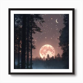 Moon In The Forest 3 Art Print