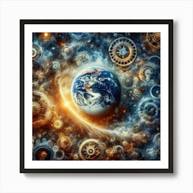 Earth With Gears In Space Art Print