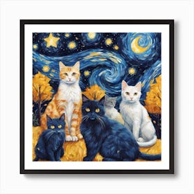 Starry Night Cats Poster