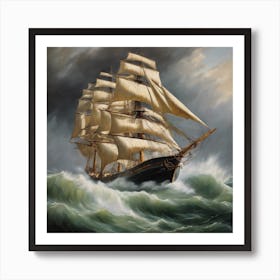 Sailing Ship In Rough Seas Art Print