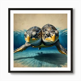 Two Turtles In The Water Art Print