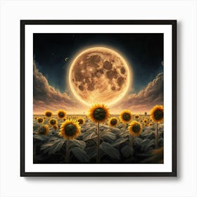 Sunflowers Under The Moon Art Print
