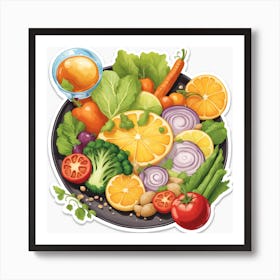 A Plate Of Food And Vegetables Sticker Top Splashing Water View Food 10 Art Print