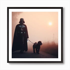 Darth Vader Dog Walk Sepia Star Wars Art Print Art Print