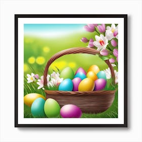 Easter Basket With Colorful Eggs Art Print