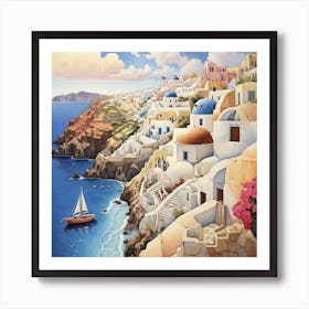 Oia, Santorini city art print Art Print