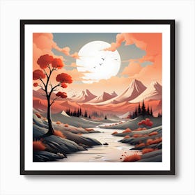 Majestic Peaks: Mountain Landscape Art Print