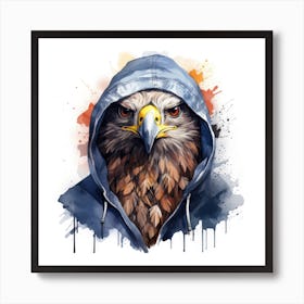 Watercolour Cartoon Falcon In A Hoodie 1 Art Print