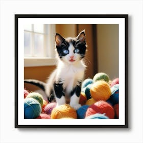 Kitten In A Pile Of Yarn Art Print