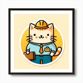 Cartoon Cat In Hard Hat Art Print