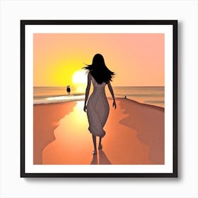 Woman Walking On The Beach 80 Art Print