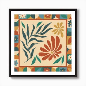 Folk Floral Cream Square Art Print