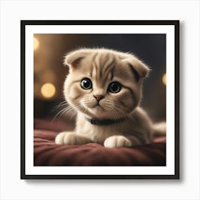 A Cute Scottish Fold Kitty, Pixar Style, Watercolor Illustration Style 8k, Png (10) Art Print