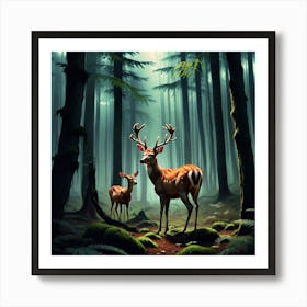 Deer In The Forest 39 Art Print