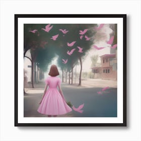 Girl In Pink Dress Art Print