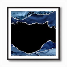 Navy & Silver Agate Texture 04 Art Print