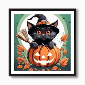 Cute Cat Halloween Pumpkin (2) Art Print