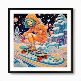 Skateboarder Girl Art Print