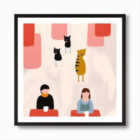 Tiny People At The Cat Cafe Illustration 5 Art Print