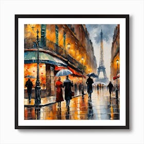 Paris Street Rainy Day Painting (3) Art Print