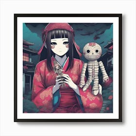 Anime Girl Holding A Doll Art Print