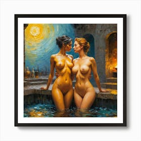 Two Nude Women In A Pool 1 Art Print