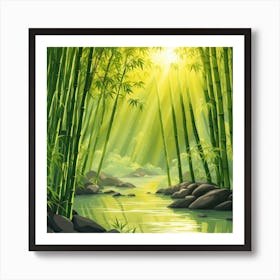 A Stream In A Bamboo Forest At Sun Rise Square Composition 179 Art Print