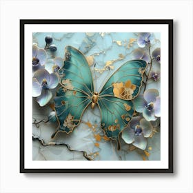 Butterfly With Orchids 2 Art Print