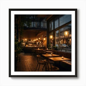 Restaurant Interior At Dusk Art Print