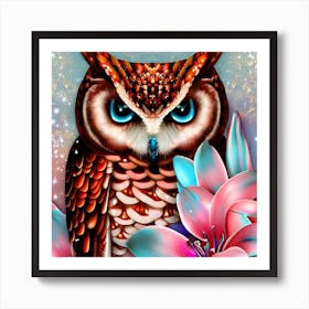 Owl With Flowers 4 Art Print