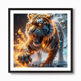 Angry tiger in flames  Art Print