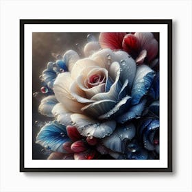 Blue And White Roses Art Print