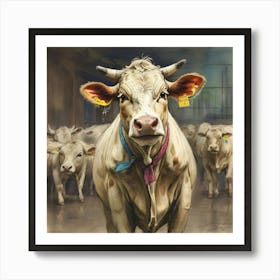 Cows In A Barn 2 Art Print