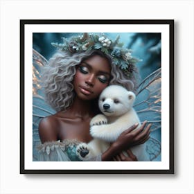 Fairy Girl With Polar Bear Art Print