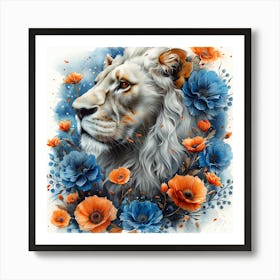 Lena1987 A Watercolor Illustration Of A Lion With Flowers In 2 Art Print