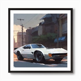 White Sports Car In The City Art Print