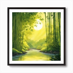 A Stream In A Bamboo Forest At Sun Rise Square Composition 68 Art Print