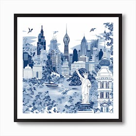 New York Usa Delft Tile Illustration 2 Art Print