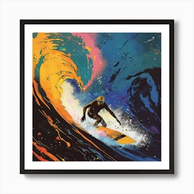 Surfer In The Colourful Wavy Sea Square Version Art Print