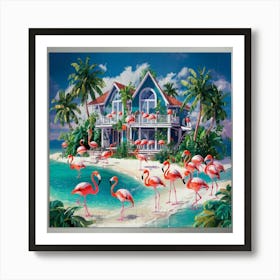 Flamingos On The Beach Art Print