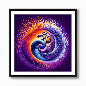 "Cosmic Chant: Om's Vibrant Vortex" - This mesmerizing artwork captures the sacred syllable 'Om' at the heart of a swirling galaxy of colors. The radiant hues of orange and purple symbolize spiritual energy and cosmic mystery, with digital pixels breaking away to suggest the infinite expansion of the universe. It's a visual representation of the sound of the cosmos, the primordial tone that is the foundation of existence. This piece is perfect for meditation spaces or as a vibrant centerpiece in a modern home, inviting viewers to contemplate the union of technology and transcendence. Art Print