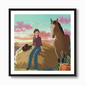 Girl And A Horse Art Print