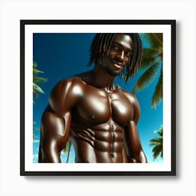 Bodybuilder On The Beach Art Print