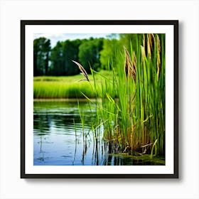 Grass Plant Vegetation Water Reed Calm Cane Season Scene Green Tranquil Background Natur (7) Art Print