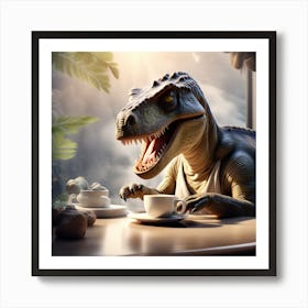 Dinosaur Drinking Coffee Poster