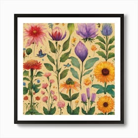 Information Sheet With Different Fantasy Flowers A (1) Art Print