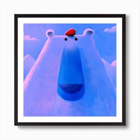 Polar Bear With Pesky Strawberry Square Art Print