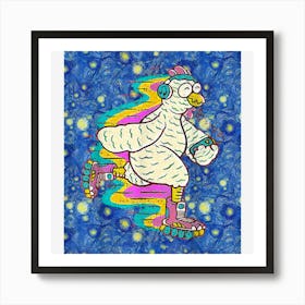 Starry Night 80s Rollerskate Chicken Art Print