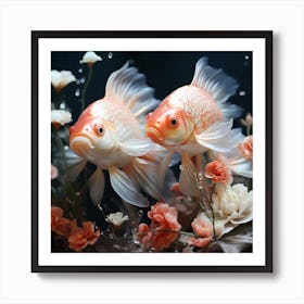 Goldfish With Flowers Art Print