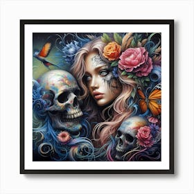 Skulls And Flowers Art Print